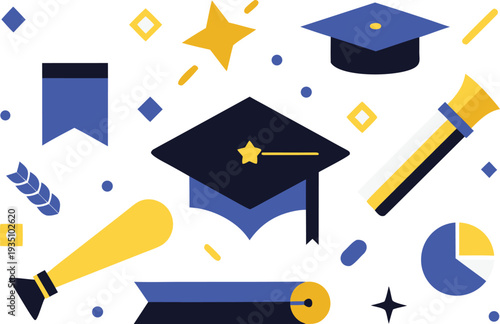 Celebrating academic achievements with graduation symbols and decorations