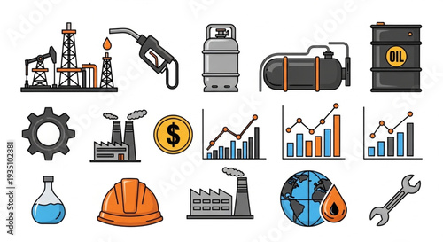 Oil and Gas Industry Icons Set.