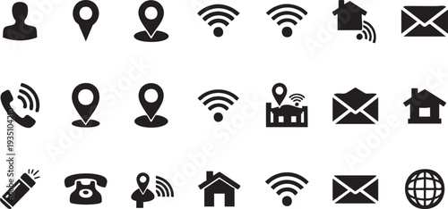 Black and white collection of communication and navigation wifi location