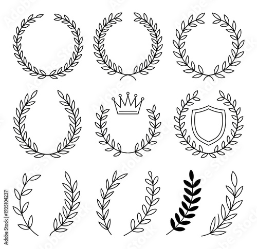 Laurel Wreath Vector Illustration Set
