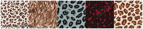Set of wild animal skin seamless patterns background collection with leopard zebra cheetah tiger animalistic prints