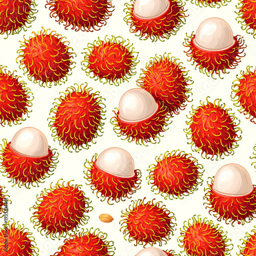 Rambutan Tropical Seamless Pattern