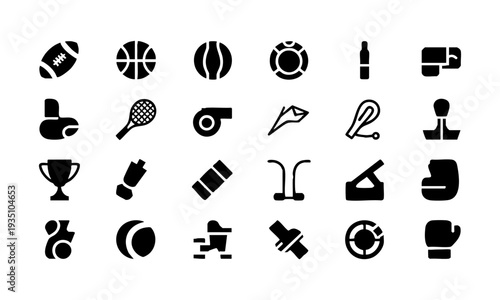 Monochrome sports pictogram icon set on white background vector illustration, easily editable.