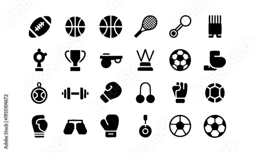 Solid black athletic activity glyph icon grid vector illustration, easily editable.