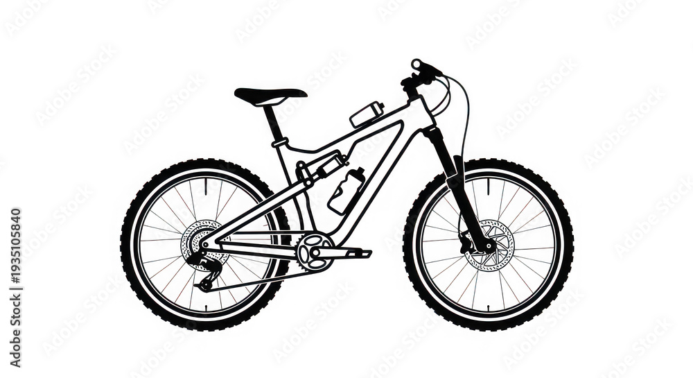 Naklejka premium Detailed illustration of a modern mountain bike with water bottle and black tires on white background