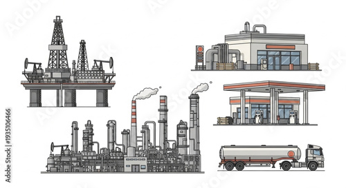 Oil Refinery and Petrol Tanker Truck.