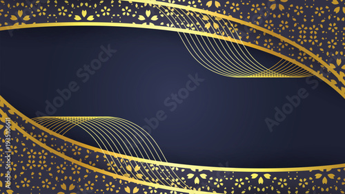 Luxury Navy Blue and Gold Japanese Background with Elegant Sakura Floral Pattern
