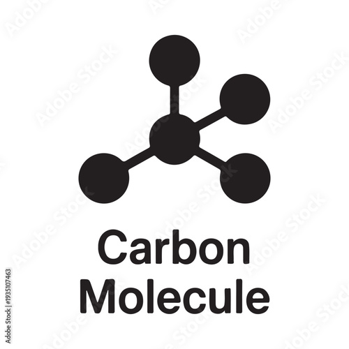 Carbon Molecule Structure Icon Simple Black and White Graphic Design Isolated on White Background