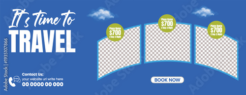 Professional Travel Sale Web Banner Template for Tourism Advertising, Summer Holiday Vacation Promo, Travel Agency Website Header, Social Media Cover, Adventure Booking Discount