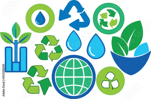 Sustainability and environmental conservation symbols collection