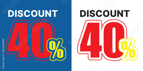 Red 40 percent discount text with white outline on blue and white backgrounds sale