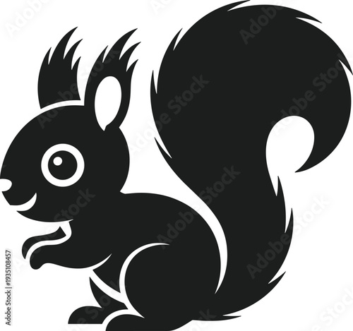 Black silhouette of a cute squirrel with a bushy tail and big eyes animal vector