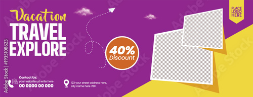 Summer Beach Holiday Travel Sale Banner Template for Travel Agency Website Header, Social Media Cover, Tourism Promo, Trip Booking Adventure Discount Campaign