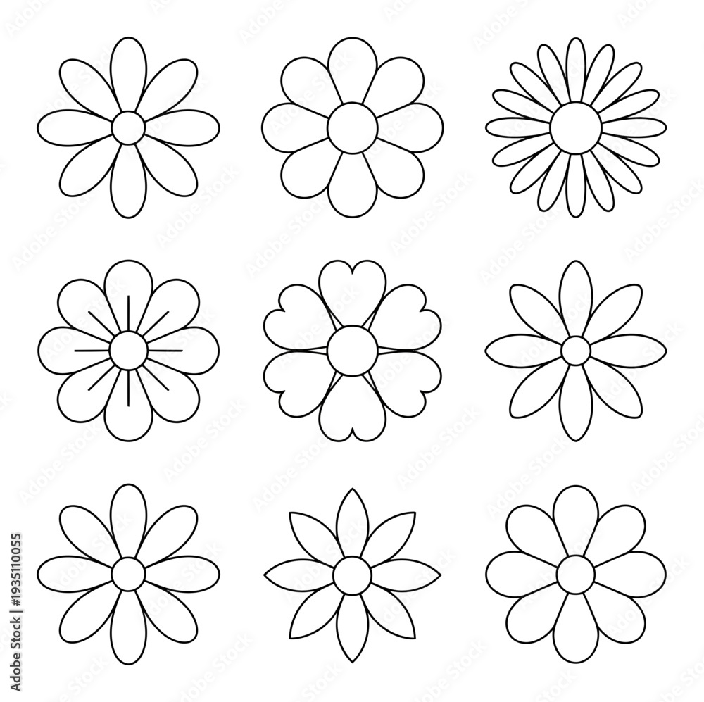 Fototapeta premium Floral Icons Set Simple Line Vector Illustration