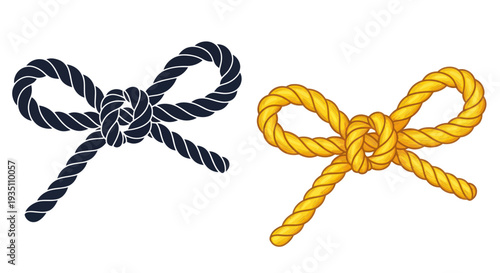 Dark Blue and Yellow Rope Bows Isolated on White Background