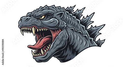 Fierce Dinosaur Monster Head Roaring with Sharp Teeth and Spiky Scales