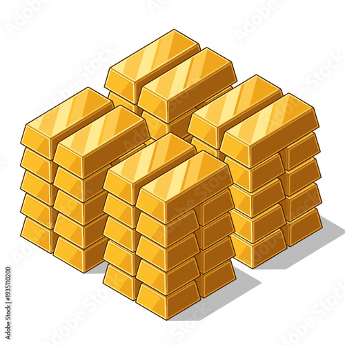 Isometric 3D Illustration of Large Stacks of Golden Bullion Bars