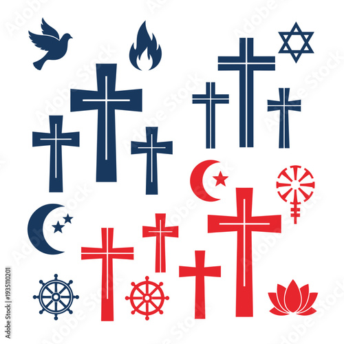 Religious Symbols Collection: Christianity, Judaism, Islam, Buddhism, Hinduism