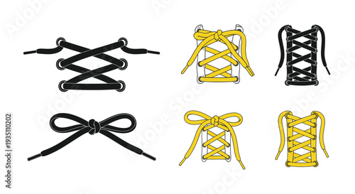 Shoelace Tying Methods: Bow, Cross, Straight, Yellow, Black