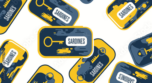 Sardine Can Key Icon Seamless Pattern - Healthy Seafood Concept