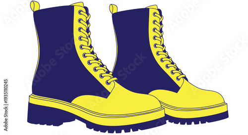 Vibrant Blue and Yellow Combat Boots, Fashion Footwear