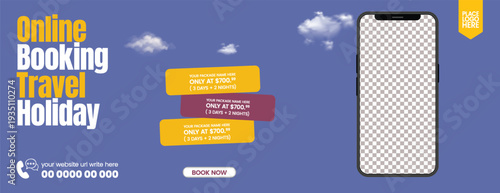 Luxury Travel Packages Promo Banner Template for Summer Holiday Vacation, Flight and Hotel Booking, Tourism Advertising Website Header Social Media Cover Design