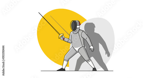 Dynamic vector image of a fencer in full protective uniform holding a foil showcasing precision and athletic skill
