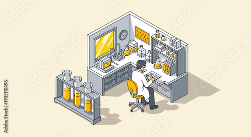 A scientist diligently working in a modern laboratory environment conducting experiments and detailed research