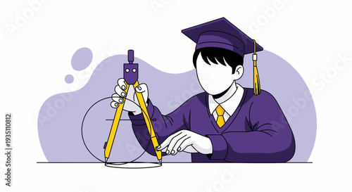 Graduate using drawing compass for geometry and education