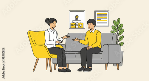 Psychologist consults patient in office for mental health therapy session