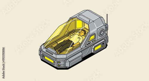 Futuristic Cryo Sleep Pod with Person Inside Sci-Fi Technology Concept