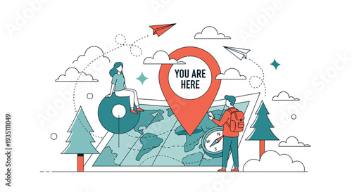 Global map navigation for travelers finding their current location and planning new adventures