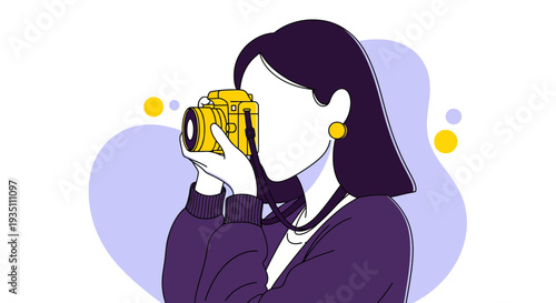 Woman photographer capturing moments using a stylish yellow camera