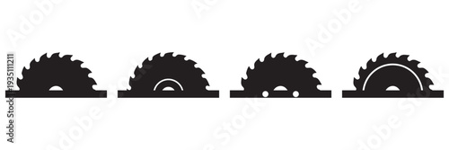 Circular Saw Blade Icon Set Vector – Industrial Woodworking and Carpentry Cutting Tool Silhouette 
Collection