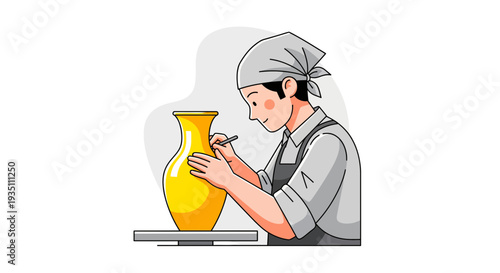 Artisan Decorating Yellow Vase Craft Hobby Creative Activity