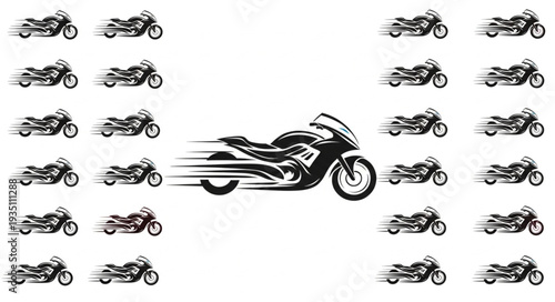 Dynamic motorcycle illustration showcasing speed and motion with artistic design elements.