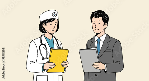 Healthcare professional discusses medical information with a businessman