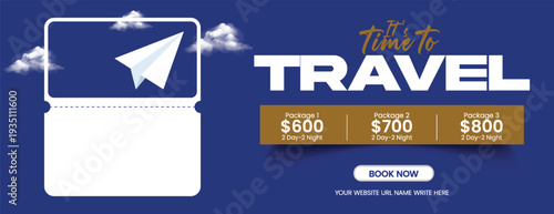 Luxury Summer Beach Vacation Travel Banner Template for Tourism Advertising, Flight and Hotel Booking Promo Website Header Social Media Cover design