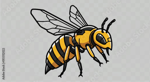 Yellow and Black Striped Bee Illustration 1.