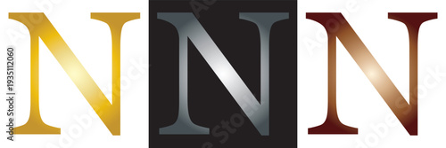 Set of Stylized Alphabet Letters on Dark Background. Collection of decorative  letters in various serif styles with gradients and outlines on black square backgrounds.EPS10/AI.