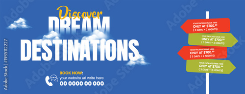 Modern Travel Sale Web Banner Template Design for Summer Vacation Holiday Promotions, Tourism Advertising Website Header, Social Media Cover, Travel Packages Flight and Hotel Booking Discount banner