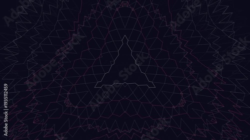 Abstract geometric pattern with a luminous triangular outline against a dark, cosmic background, creating a mystical and ethereal visual