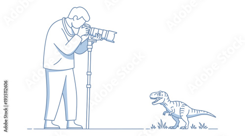 Man taking picture of dog with camera outdoors in natural setting with grass