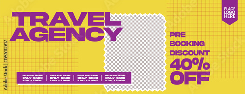 Retro Vintage Style Travel and Tourism Vacation Banner Template Design for Summer Holiday Travel Packages, Adventure Booking Discount Promo, Horizontal Website Header Social Media Cover