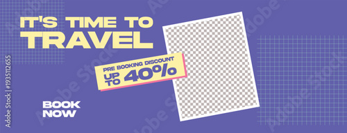 Retro Vintage Style Tourism Advertising Banner Template Design for Summer Holiday Vacation Promotions, Travel Packages Flight Booking Adventure Discount Horizontal Social Media Cover