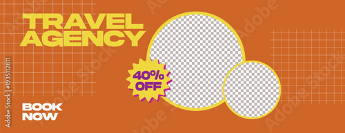 Retro Vintage Style Travel Agency Advertising Horizontal Banner Template Design for Summer Vacation Holiday Tourism Marketing, Adventure Booking Discount Promo Website Header