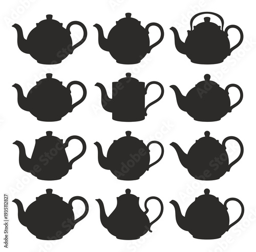 Teapot Silhouette Collection Vector Illustration