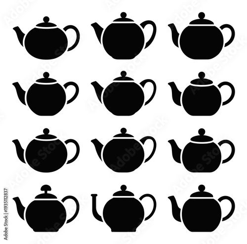 Teapot Silhouette Set Vector Illustration