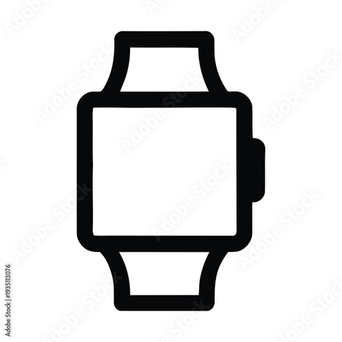 Black and white outline of a rectangular smartwatch with a digital display