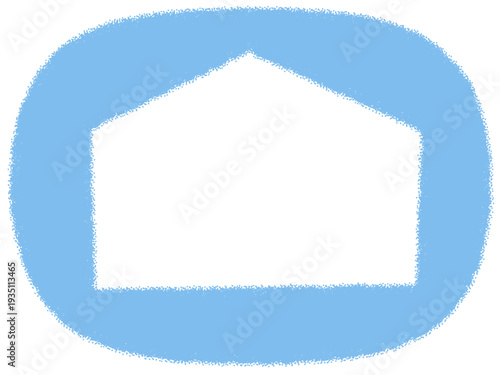水色のふわふわした「もこもこ」質感の長方形フレーム素材。家。中央コピースペース付きでメッセージカードやSNS投稿、Webバナーの装飾に使えるベクター背景イラスト/8